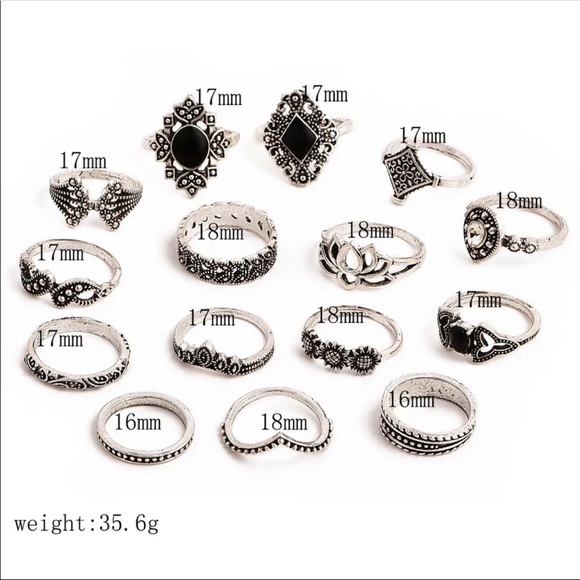 New 15 Pcs/set Bohemian Retro Silver Ring Set - Picture 2 of 3